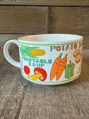 Vintage Vegetable Soup Ceramic Mug with Colorful Veggie Graphics